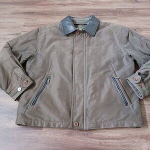 Rainforest Jacket With Removable Down Liner Sz Large Tall Brown Leather Trim